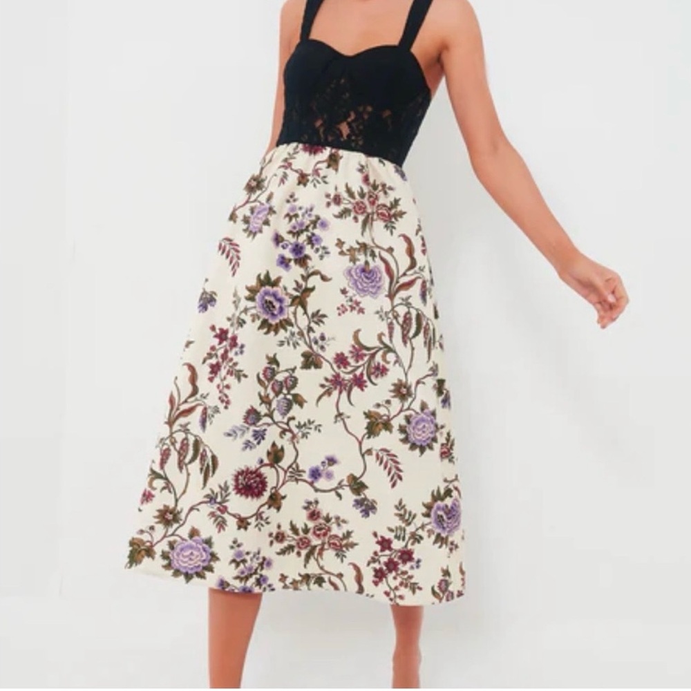 Tuckernuck Chantilly Vine Ella Midi Dress / Lace Bustier Floral / Size 2
